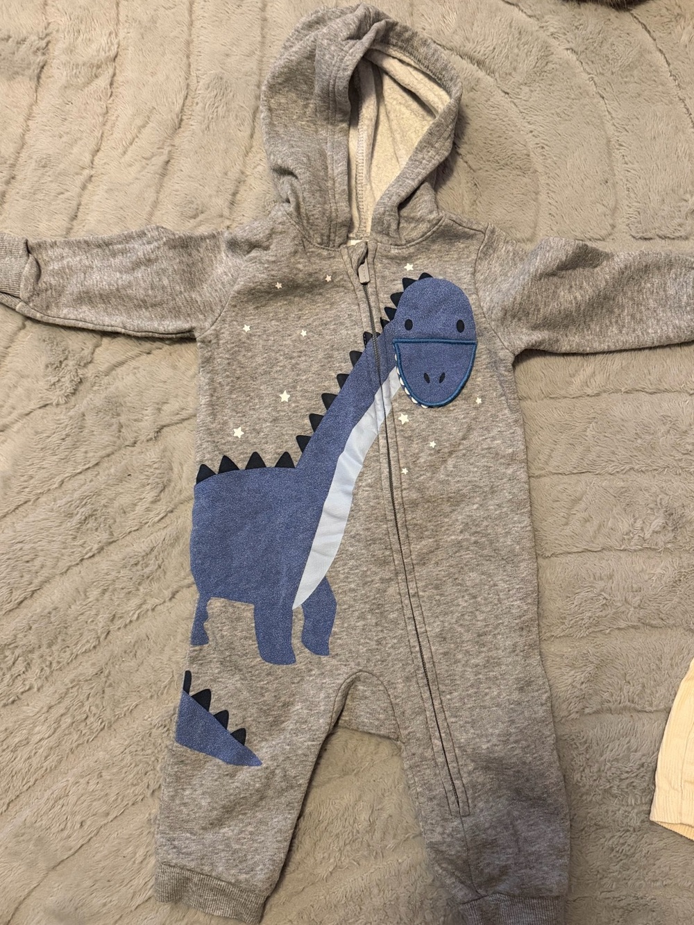 Old Navy Gray Hooded Dino One-Piece with Blue Applique